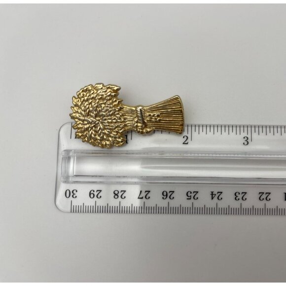 Harvest Brooch Shiny Goldtone Fall Autumn Wheat - Picture 5 of 6